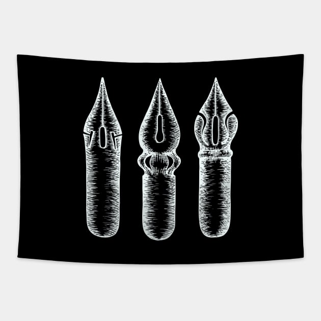 Dip Pen Nibs (White and Black) Tapestry by illucalliart