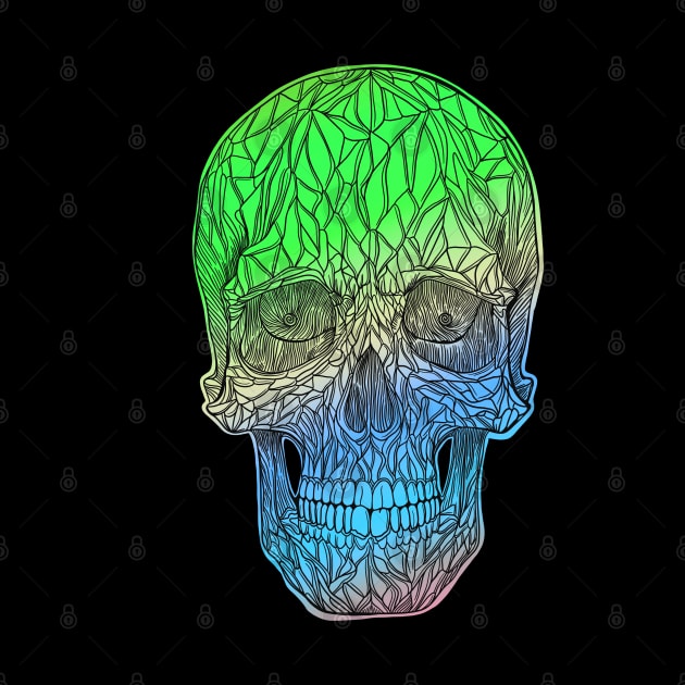 Stained glass skull - green as blue fade version by DaveDanchuk