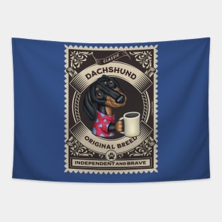 Cute Doxie Dachshund drinking coffee Tapestry