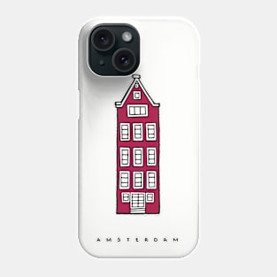 Red Old Amsterdam House, Netherlands. Realistic Drawing. Phone Case