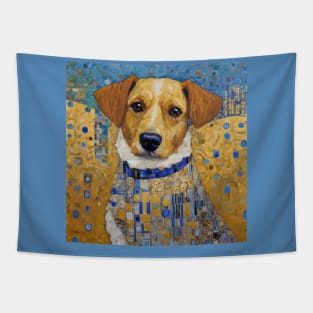 Gustav Klimt Style Dog with Blue and White Ruffled Collar Tapestry