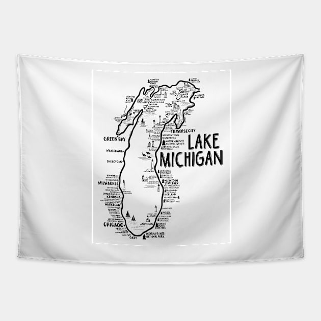 Lake Michigan Map Tapestry by fiberandgloss