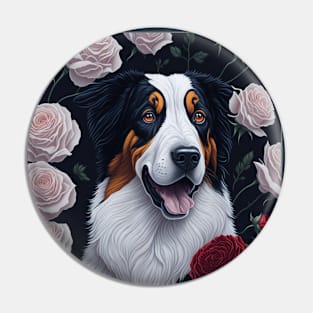 Australian Shepherd white roses Pin