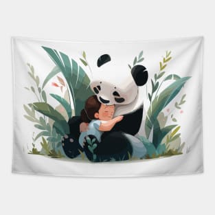 Cute Giant Panda Animal Loving Cuddle Embrace Children Kid Tenderness Tapestry
