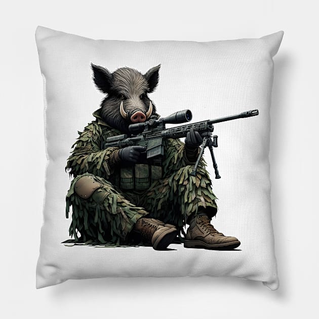 Sniper Wild Boar Pillow by Rawlifegraphic