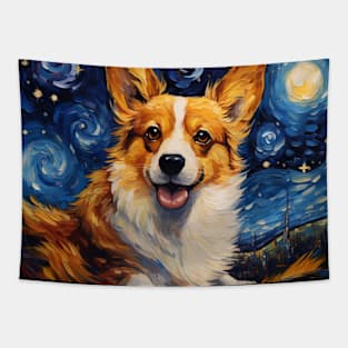 Corgi Starry Night Painting Tapestry