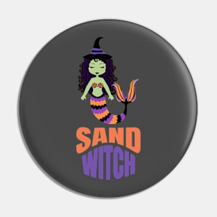 Mermaid Sand Witch Halloween Pun Pin