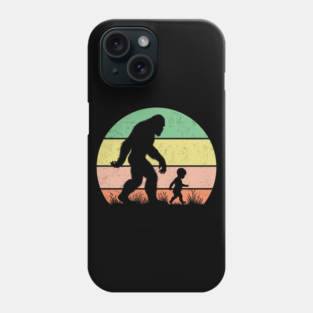 Bigfoot Sasquatch Walking With a Baby Vintage Hiking Dad Phone Case by Cuteness Klub