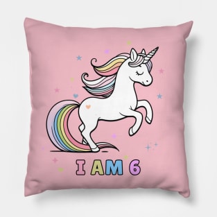 Magical Unicorn 6th Birthday T-Shirt – Celebrate Turning Six with Style! Pillow