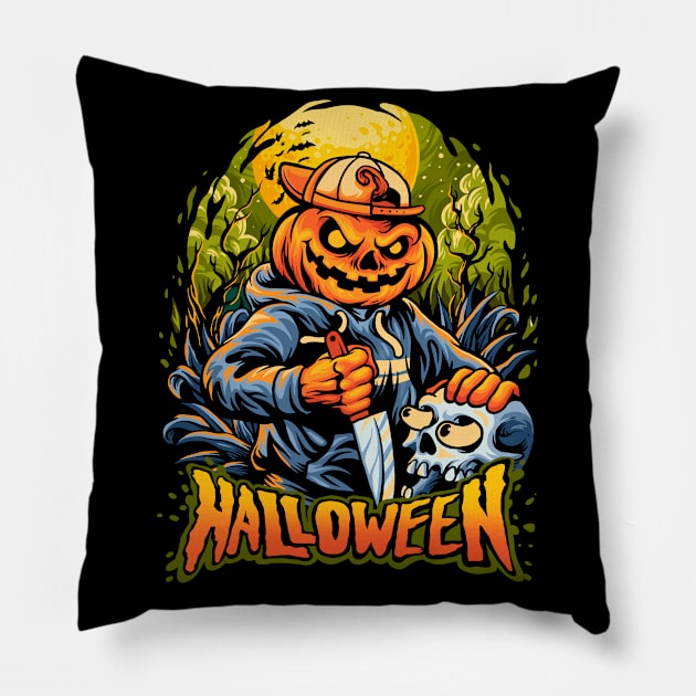 Halloween pumpkin head terror Pillow by sharukhdesign