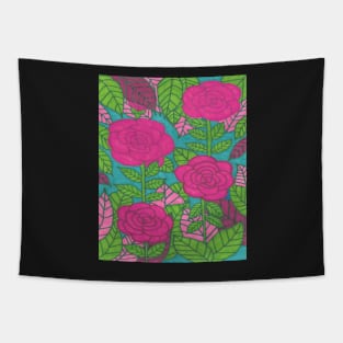 Pink and Green Tropical Foliage with Flowers Tapestry