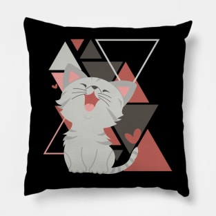 Cute little cat in triangles background adorable kitty Kittenlove Pillow