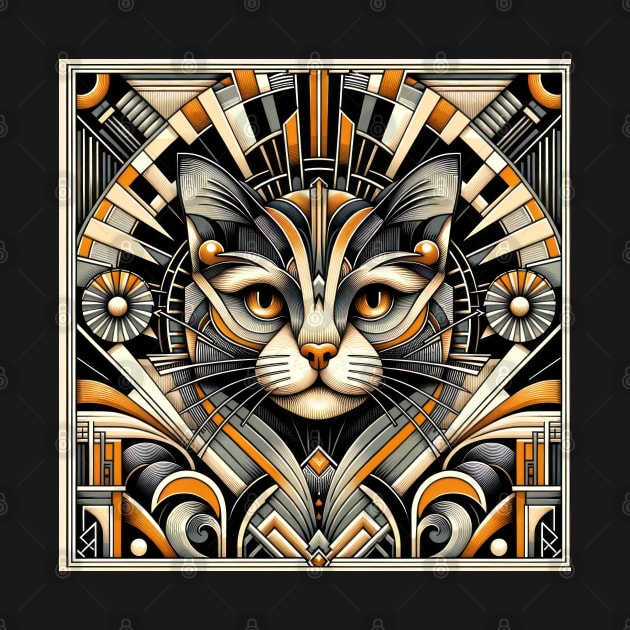 Art Deco Inspired Geometric Cat Portrait - Modern Feline Elegance Artwork by KittyKanvas Creations