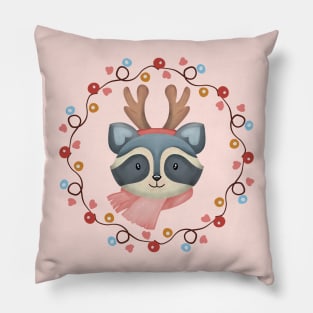 Raccoon Christmas Light Pillow