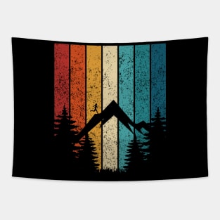 Runner Up the Hill Retro Outdoor Sports Retro Sunset Design Tapestry