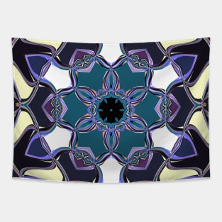 Cartoon Mandala Flower Blue Purple and White Tapestry