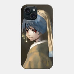 Beaux Animes Art ...Girl with a Pearl Earring from Johannes Vermeer Re-Imagined As Anime Phone Case