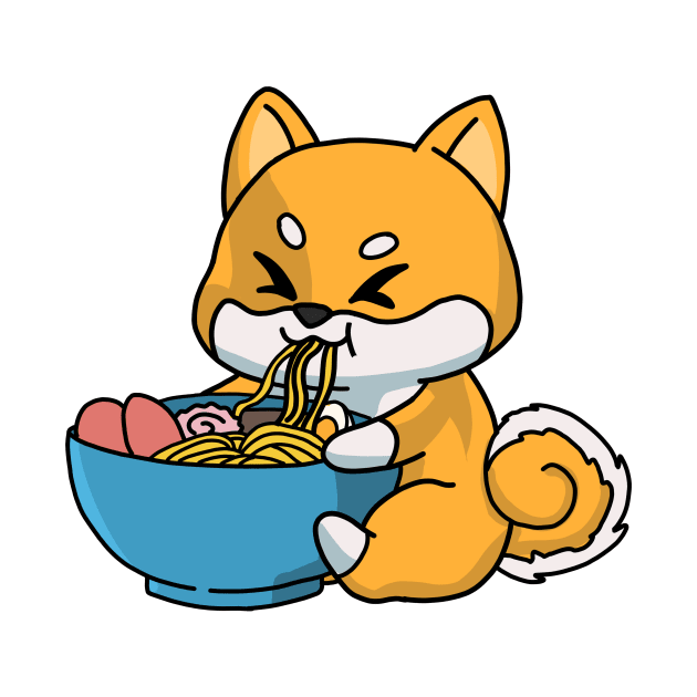 Anime Kawaii Ramen Eating Fox Japanese Noodles by Mesyo