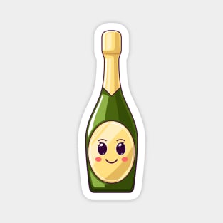 Cartoon Kawaii Champagne Bottle with Smile Magnet