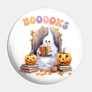 Funny Halloween Cute Ghost Book Reading School Teacher Pin