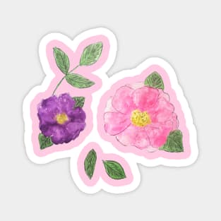 watercolour pink flowers watercolor purple flowers pink and purple flowers Magnet