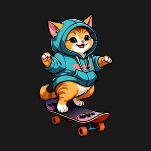 Skateboarder whiskers catching air—watch out, it's a daredevil cat affair! T-Shirt