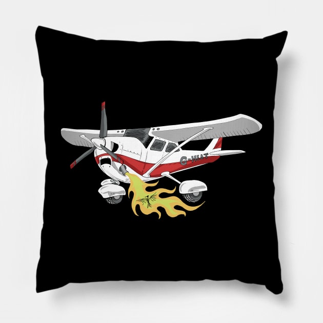 Cessna 172 The burning bird Cartoon Pillow by Funky Aviation