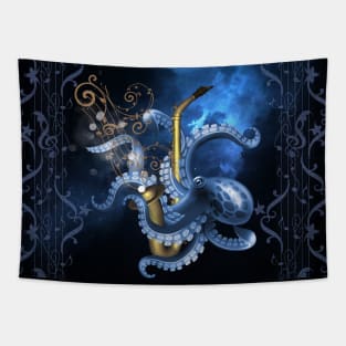 Music saxophone with octopus and clef Tapestry