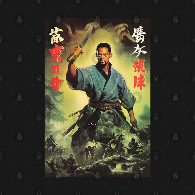 Will Smith as japanese samurai, funny movie poster by Maverick Media