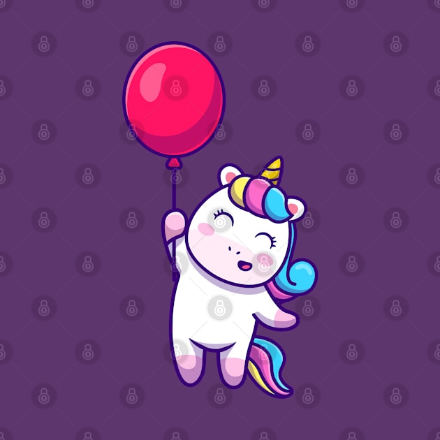 Cute unicorn floating with balloon by Thumthumlam