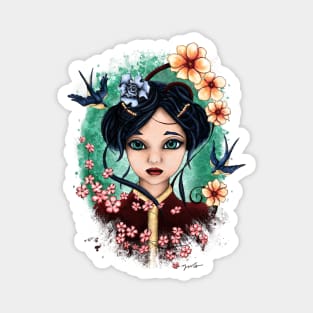 Bright geisha girl portrait, spring illustration Magnet