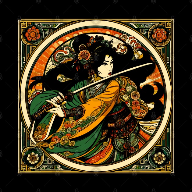 Chinese Swordswoman in a Mucha Art Nouveau Style by RCDBerlin