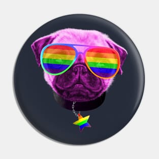 Gay Pride Pug LGBT Dog Rainbow Sunglasses Pin