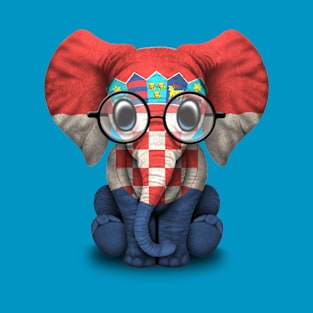 Baby Elephant with Glasses and Croatian Flag T-Shirt