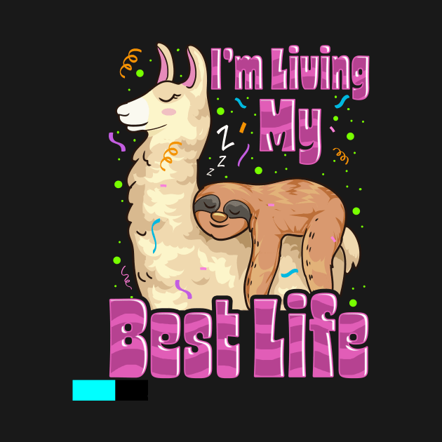 Cute Sloth & Llama Living My Best Life Napping Pun by theperfectpresents