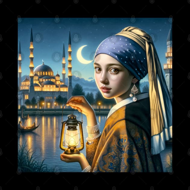 Ramadan Elegance: Girl with a Pearl Earring in Moonlight by Edd Paint Something