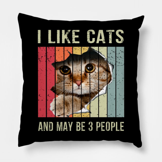 Funny Cat Design Cat Lover for Men Women Animal Introvert Cat Lover Vintage Pillow by peskybeater