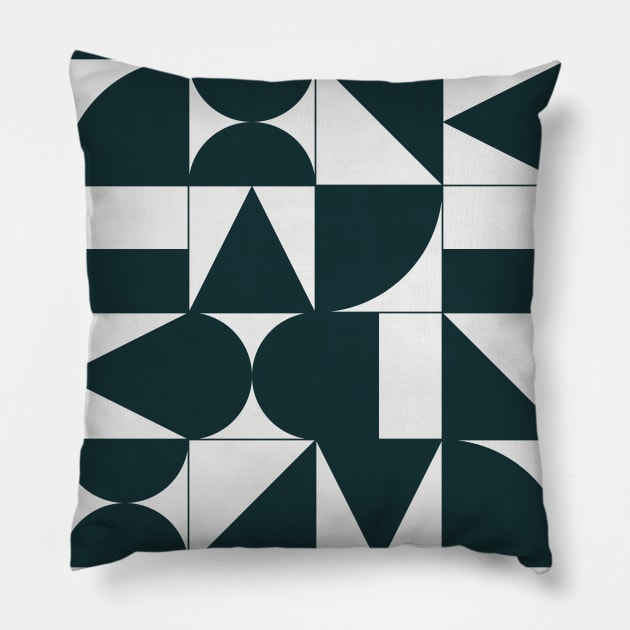 My Favorite Geometric Patterns No.17 - Green Tinted Navy Blue Pillow by ZoltanRatko