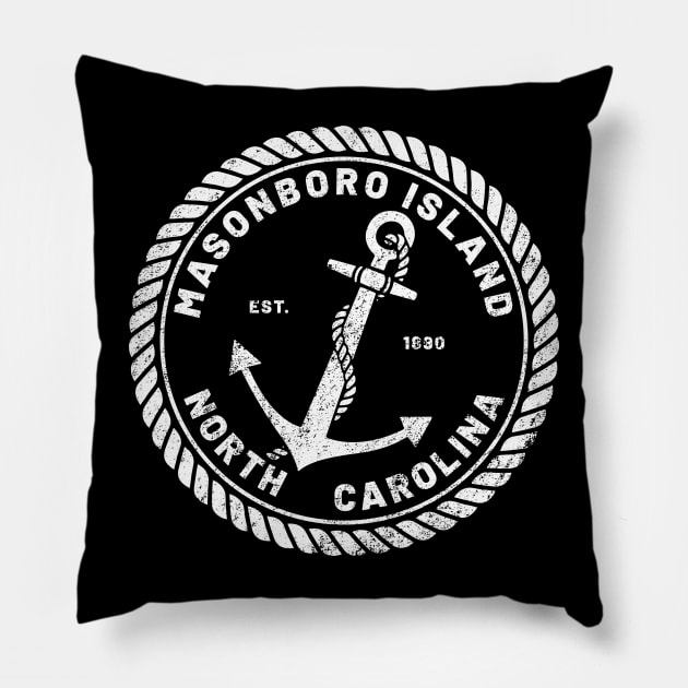 Vintage Anchor and Rope for Traveling to Masonboro Island, North Carolina Pillow by Contentarama