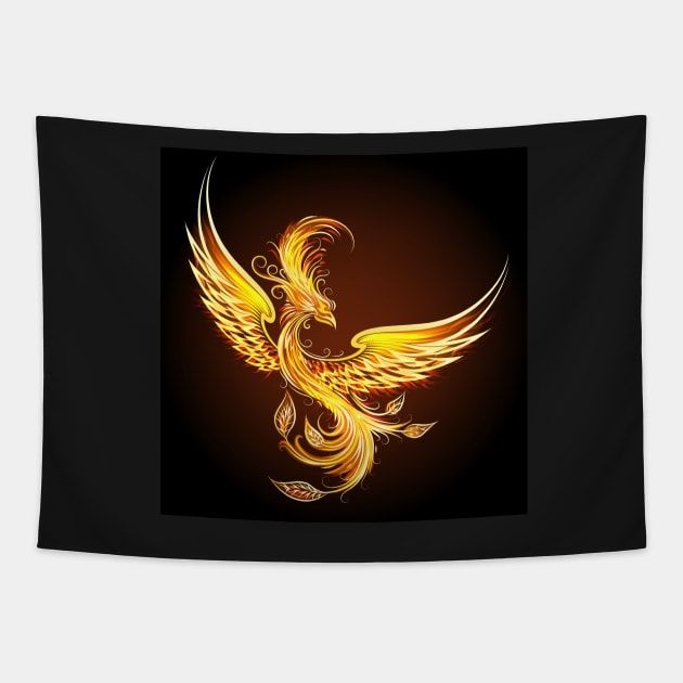 Fire burning Phoenix Bird Tapestry by devaleta