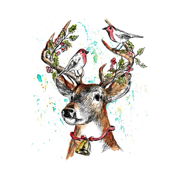 Christmas deer by rachelsfinelines