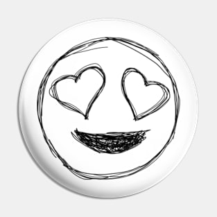 Dark and Gritty Smiley Face with Heart Eyes Pin