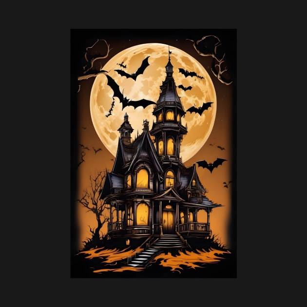 Spooky Moonlight Haunted House Halloween by DTG Pro