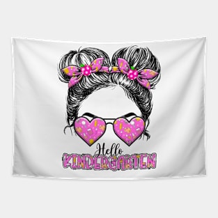 Kids Hello Kindergarten Messy Bun Girls Back To School Tapestry