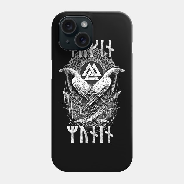 Odin Raven Valknut Norse Pagan Viking Huginn Muninn Runes Phone Case by Blue Pagan