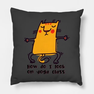 How do I look on yoga class funny yoga and cat drawing Pillow