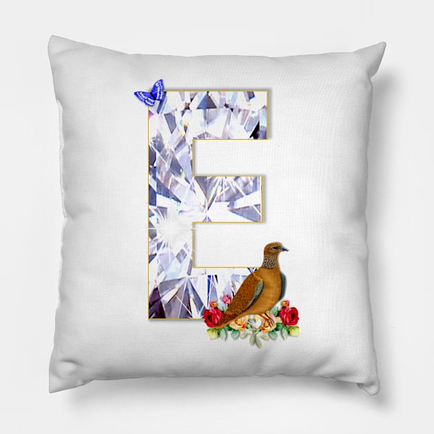 Name Initial Letter E and Dove Pillow by KC Morcom aka KCM Gems n Bling aka KCM Inspirations