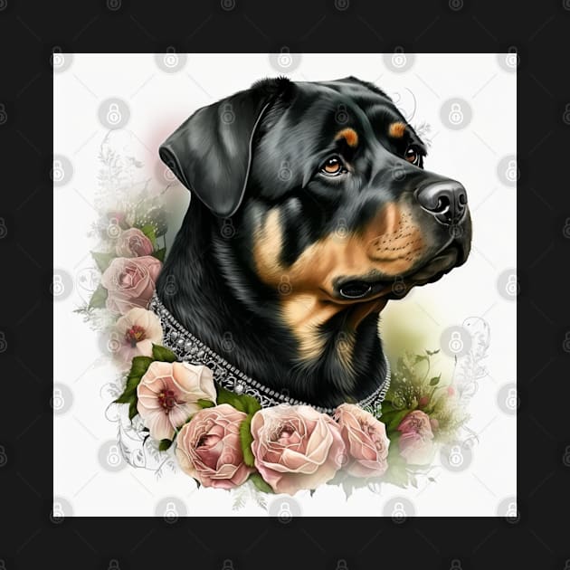 Rottweiler With Roses by Enchanted Reverie