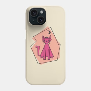 Geometric shape deep pink cut cat with black half moon Phone Case