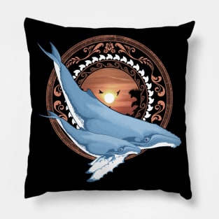 Humpback Whales on Tropical Sunset Pillow